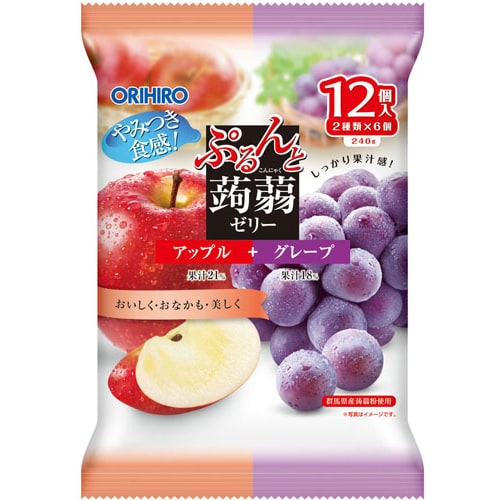 오리히로 ORIHIRO 곤약젤리 파우치 애플 + 포도 20g × 12 개 [젤리]