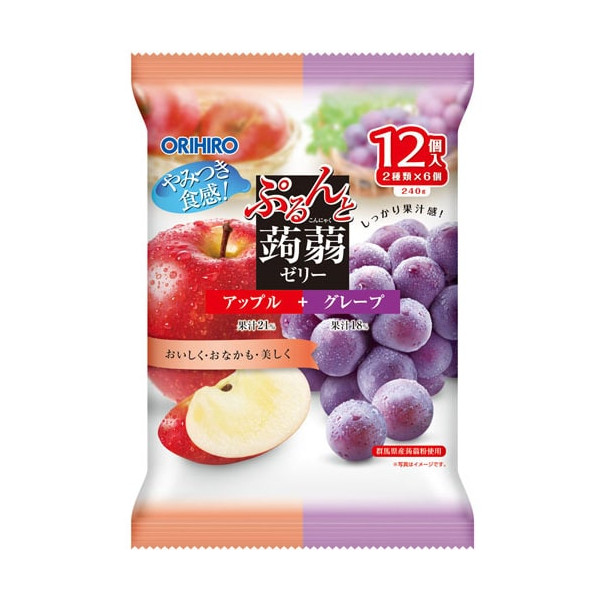 오리히로 ORIHIRO 곤약젤리 파우치 애플 + 포도 20g × 12 개 [젤리]